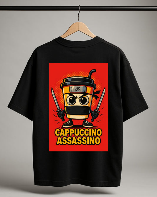 Sırt Baskılı "Cappuccino Assassino" Oversize T-Shirt